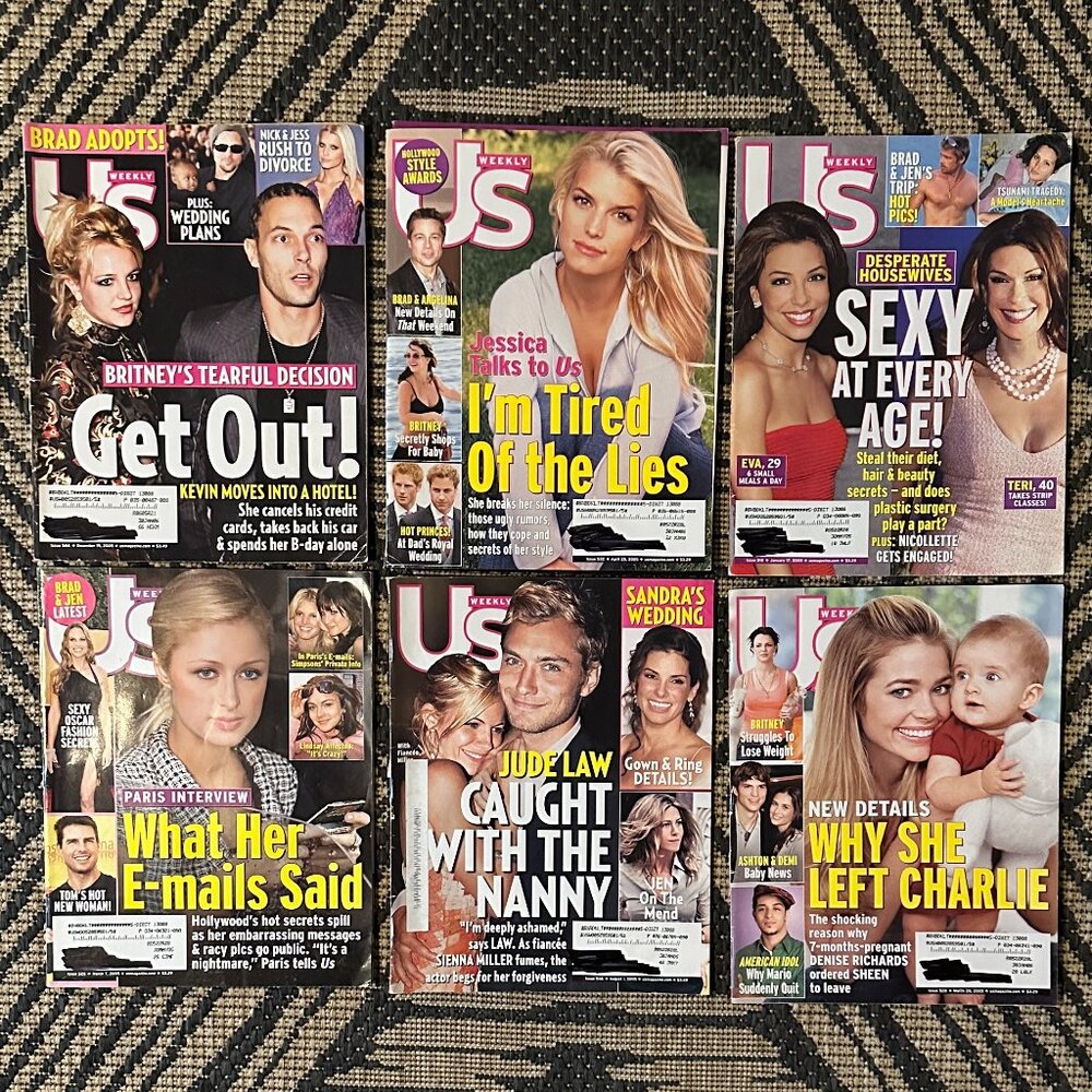 Lot of 6 US Weekly Magazines Y2K Vintage 2005 Celebrity Gossip Britney Spears